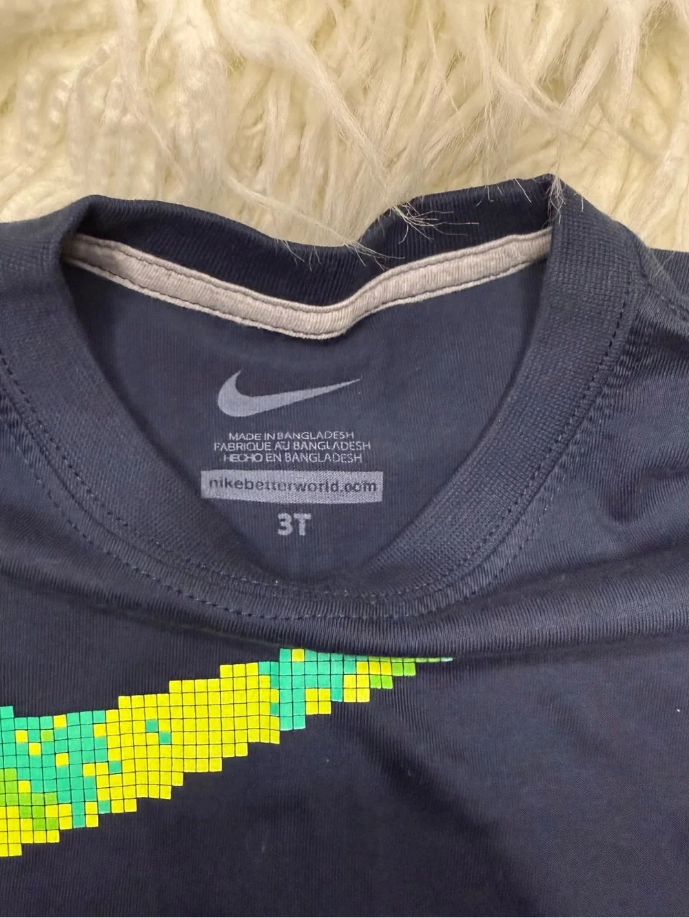 Nike Navy Tee with Neon Yellow & Lime Pixel Swoosh